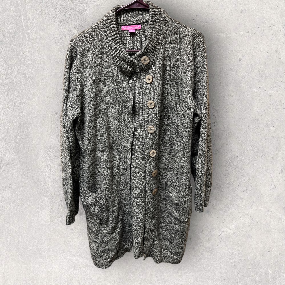 Woman Within, Long Button Down Cardigan, Gray, Size Medium, Women's